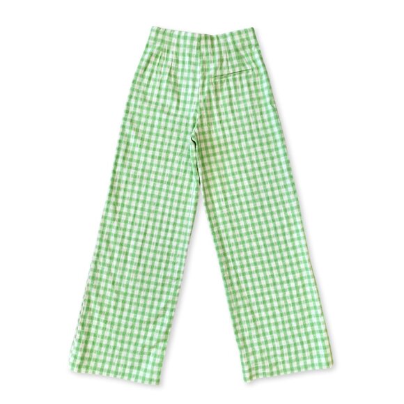 Zara Gingham Checkerboard Wide Leg Trouser Dress Pants Green White Dopamine Boho - Picture 9 of 16